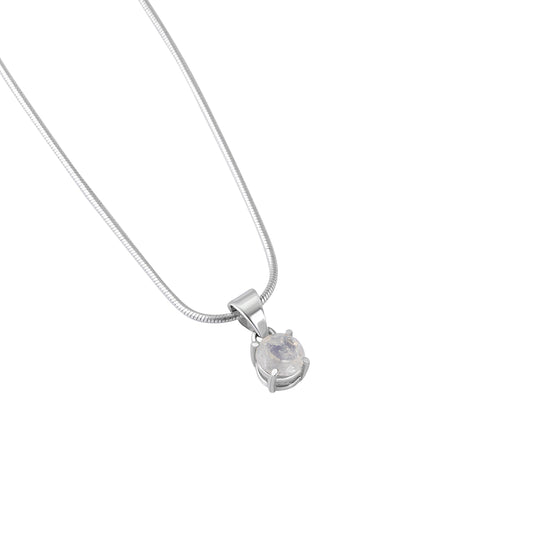 Minimalist moonstone gemstone prong set pendant, simple white gem sterling silver dainty pendant, Cancer Zodiac June Birthstone, Australia, Zorbajewellers