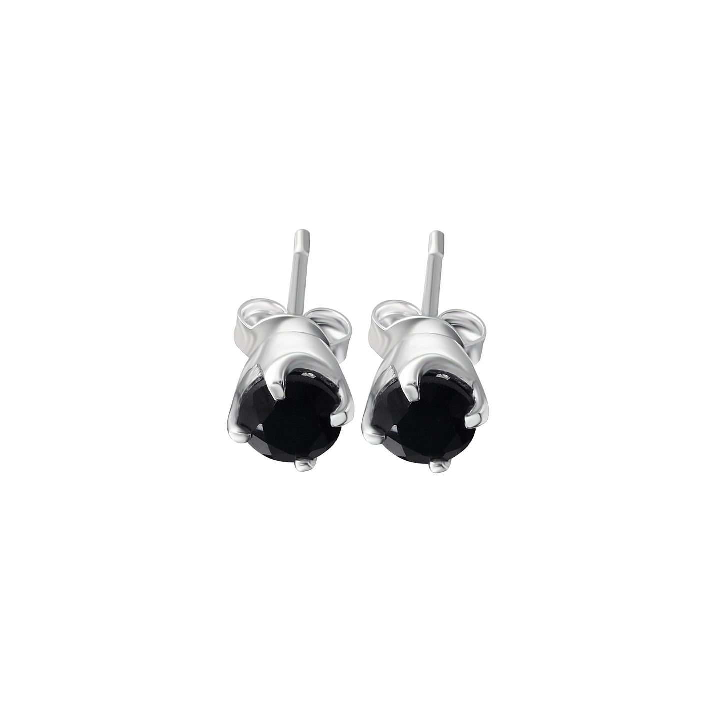 Classic Black Onyx Gemstones 925 Silver Prong Stud Earrings, Black Cut Gems Solid Sterling Silver Stud Earrings, Black Gems Silver Earrings, Zorbajewellers