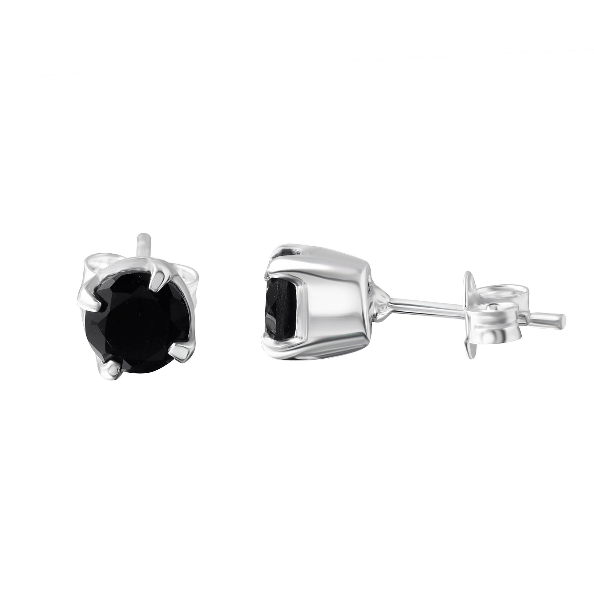 Classic Black Onyx Gemstones 925 Silver Prong Stud Earrings, Black Cut Gems Solid Sterling Silver Stud Earrings, Black Gems Silver Earrings, Zorbajewellers
