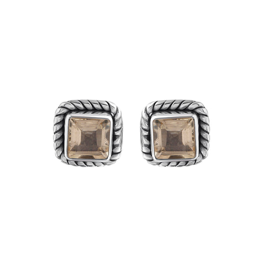 Genuine Citrine Gems Solid 925 Oxidized Sterling SILVER Square Stud Earrings, Yellow gems 925 silver earrings, November birthstone Australia, Zorbajewellers