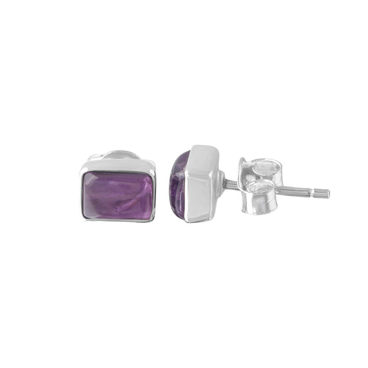 Rectangle AMETHYST Gems SOLID 925 Sterling Silver Stud Earrings, Simple purple stud earrings, Aquarius Zodiac February Birthstone, Australia, Zorbajewellers