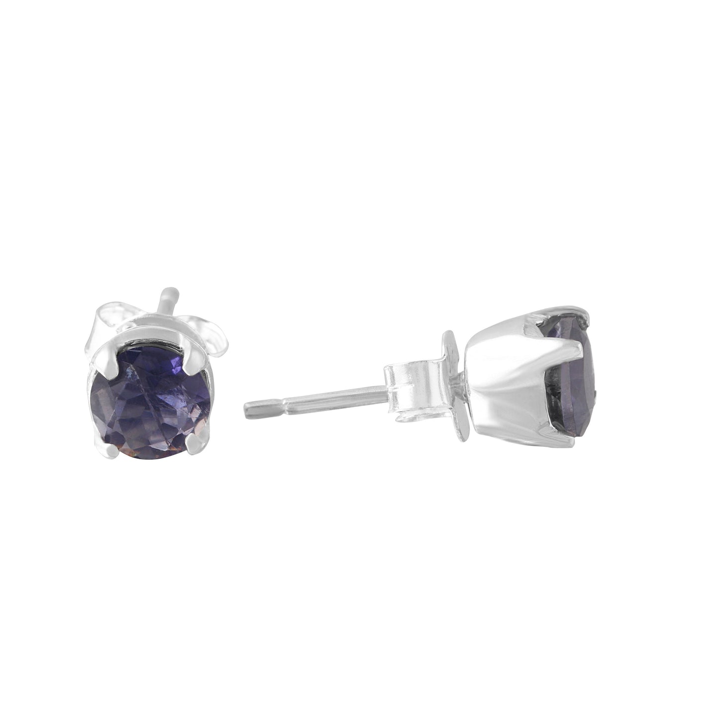 Genuine Iolite Round Gemstones 925 Sterling SILVER Prong Stud Earrings, Libra, Sagittarius Taurus Zodiac, September Birthstone, Australia, Zorbajewellers