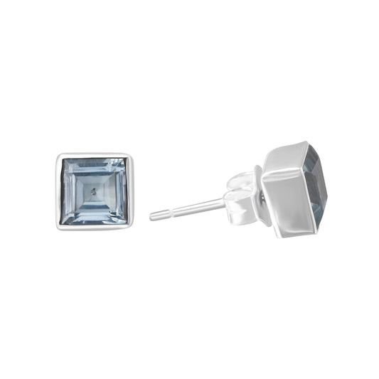 Genuine Blue TOPAZ Cushion Cut Gems 925 Sterling SILVER Square Stud Earrings, Sagittarius Zodiac December Birthstone Simple Studs, Australia, Zorbajewellers