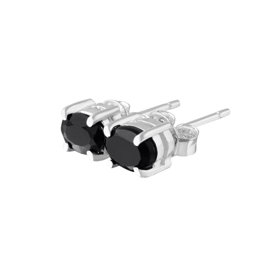 Genuine Black ONYX Gems 925 SILVER Oval Prong Stud Earrings, Oval Black Gems Silver Stud Earrings, Leo Zodiac December Birthstone, Australia, Zorbajewellers