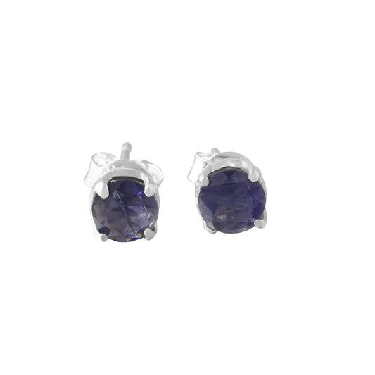 Genuine Iolite Round Gemstones 925 Sterling SILVER Prong Stud Earrings, Libra, Sagittarius Taurus Zodiac, September Birthstone, Australia, Zorbajewellers