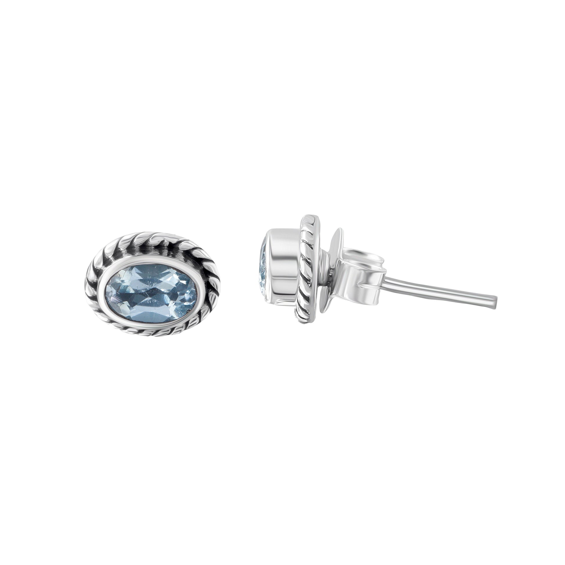 Genuine Blue TOPAZ Gemstones 925 Oxidized SILVER Oval Stud Earrings, Sagittarius Zodiac December Birthstone Boho Studs, Australia, Zorbajewellers