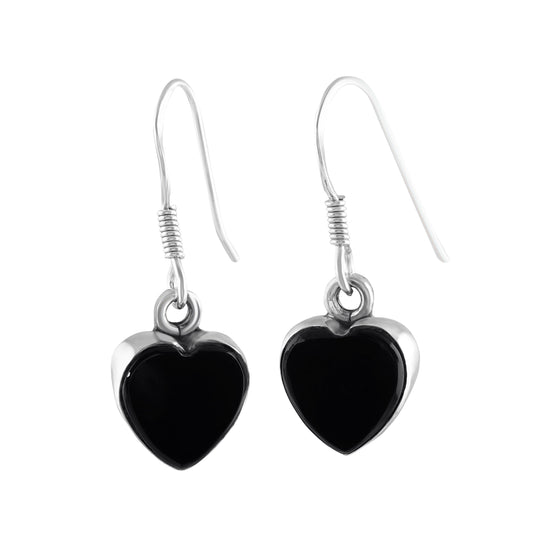 Genuine Black Onyx Gems 925 Sterling Silver Heart Shaped Earrings, Black Onyx 925 Silver Earrings, Leo Zodiac December Birthstone, Australia, Zorbajewellers