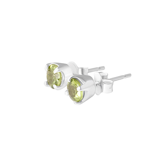 Genuine Peridot Gemstone Solid 925 Sterling Silver Stud Earrings, Lime/Olive Green Prong Set Round Minimalist, August Leo Gift, Australia, Zorbajewellers