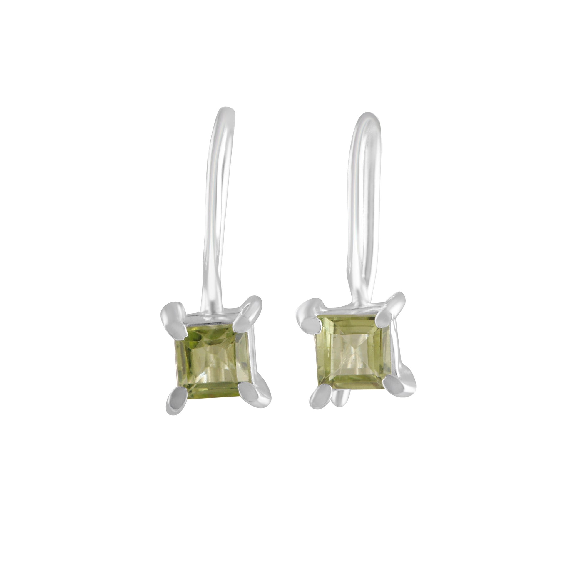Genuine PERIDOT Gems Solid 925 Sterling SILVER Minimalist Square latch-back Earrings, Olive Green Beautifully Cut Peridot Earring, Australia, Zorbajewellers