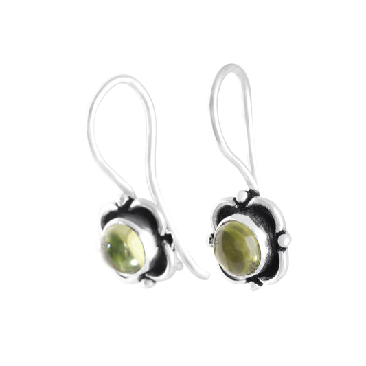 Genuine PERIDOT Gems Solid 925 Oxidized SILVER Bohemian flower latch-back Earrings, Olive Green Beautifully Cut Peridot Earrings, Australia, Zorbajewellers