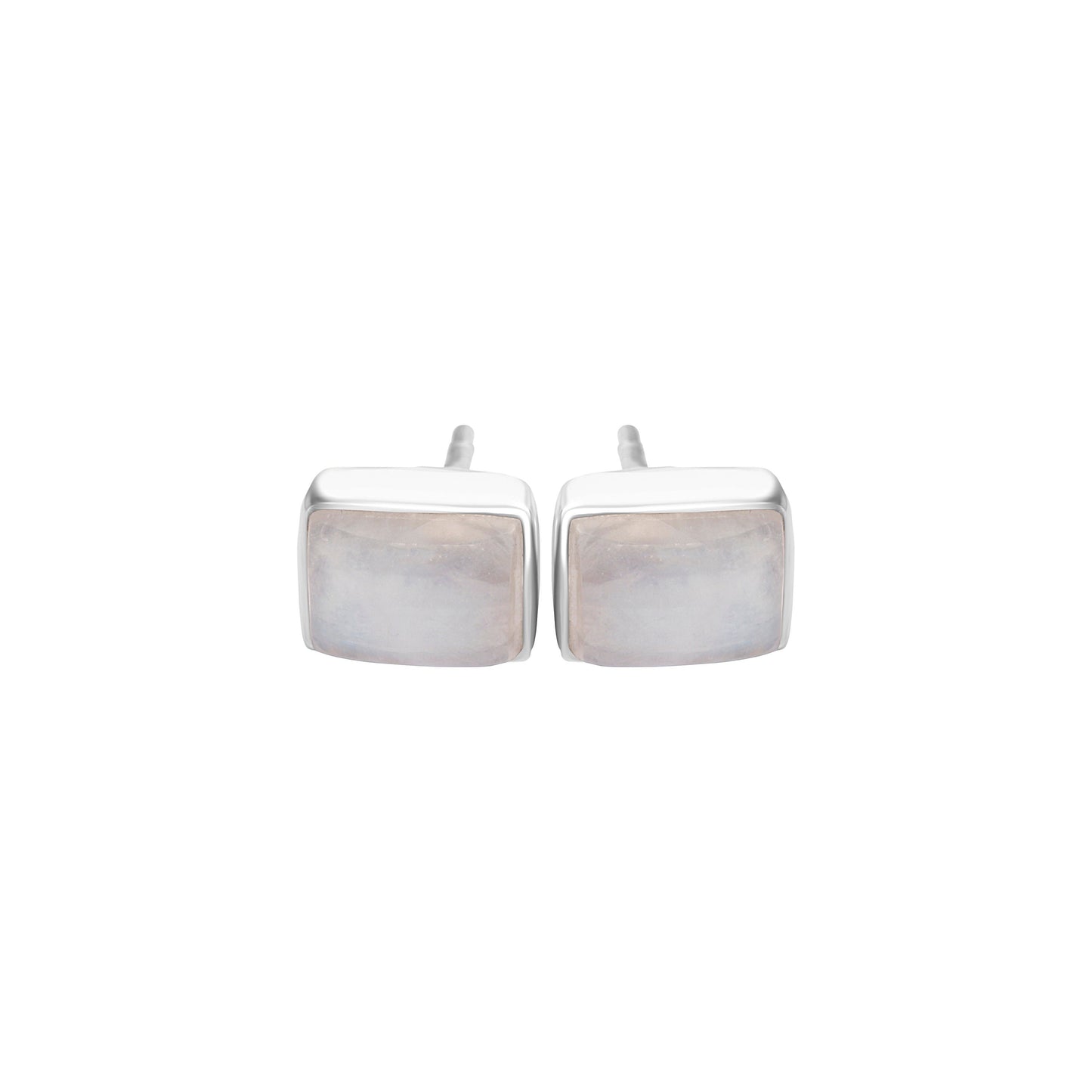 Genuine MOONSTONE Rectangle Gems SOLID 925 SILVER Minimalist Stud Earrings, Simple White Studs, June Birthstone & Cancer Zodiac, Australia, Zorbajewellers
