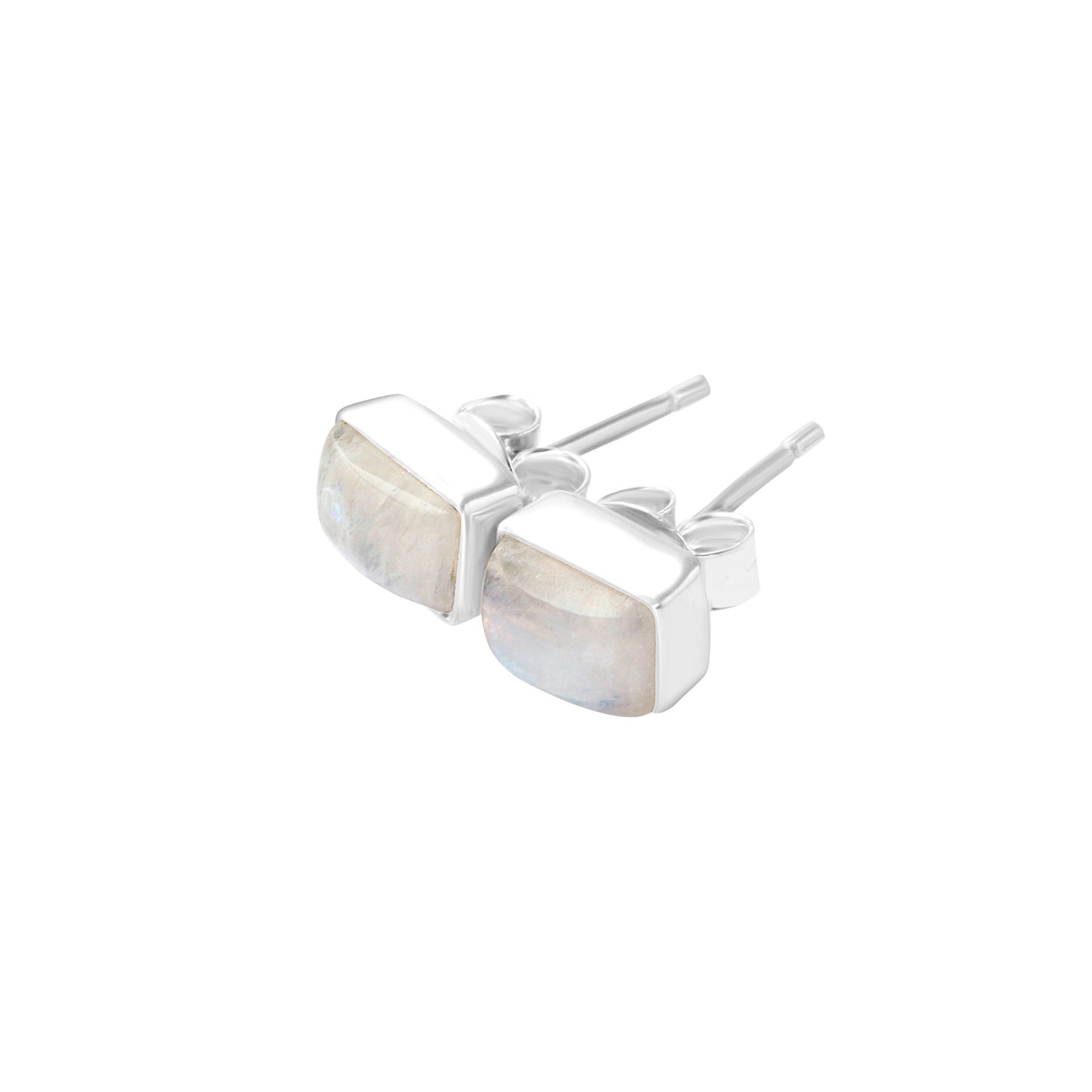 Genuine MOONSTONE Rectangle Gems SOLID 925 SILVER Minimalist Stud Earrings, Simple White Studs, June Birthstone & Cancer Zodiac, Australia, Zorbajewellers