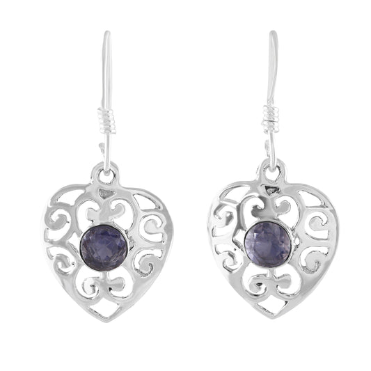 Genuine Iolite Round Cut Gems Solid 925 Sterling SILVER Heart Filigree earrings, Sagittarius Taurus Zodiac, September Birthstone, Australia, Zorbajewellers