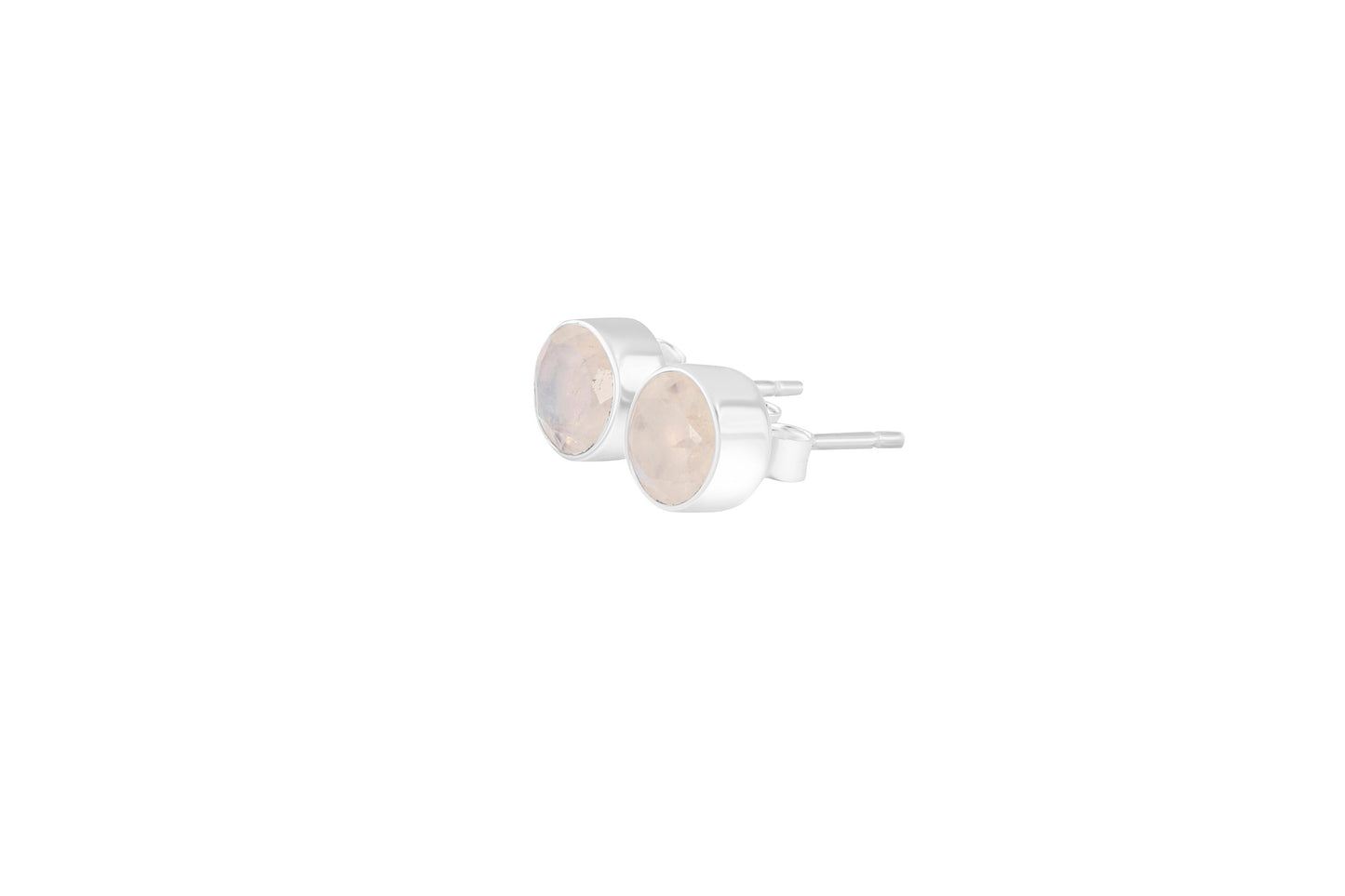 Genuine MOONSTONE Round Gems SOLID 925 SILVER Minimalist Stud Earrings, Simple White Studs, June Birthstone & Cancer Zodiac, Australia, Zorbajewellers