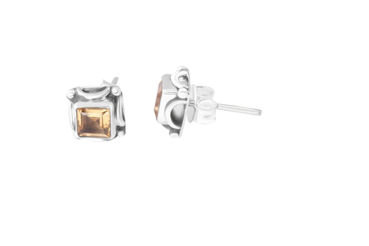 Genuine Citrine Gems Solid 925 Oxidized SILVER Square Stud Earrings, Filigree edges square studs, November birthstone, gift, Australia, Zorbajewellers