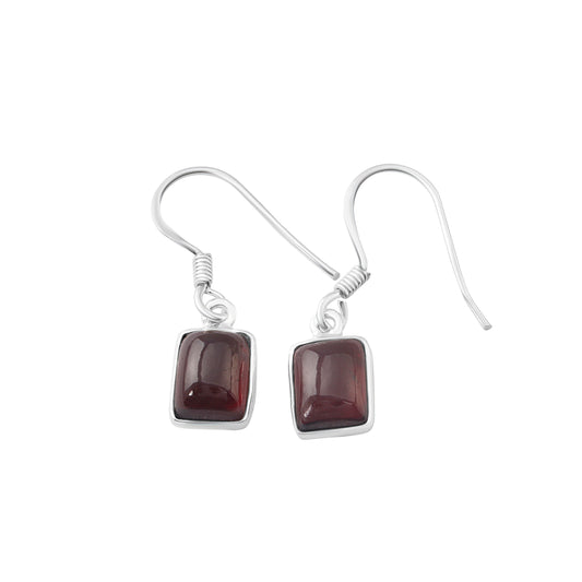 Rectangle Minimalist Red Garnet earrings, Red garnet earrings in sterling silver, red wine colour gemstones, Capricorn, Australia, Zorbajewellers