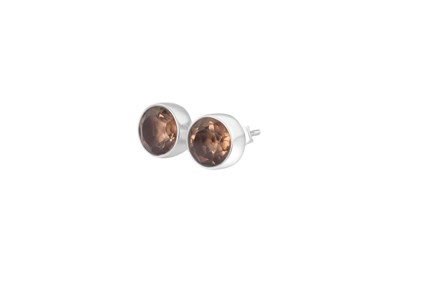 Round shaped natural brown smoky QUARTZ GEMS 925 Sterling SILVER Stud Earrings, Minimalist design, brown gems stud earrings, Australia, Zorbajewellers