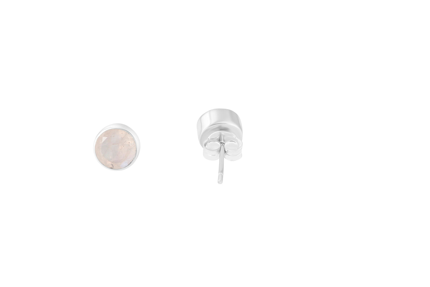 Genuine MOONSTONE Round Gems SOLID 925 SILVER Minimalist Stud Earrings, Simple White Studs, June Birthstone & Cancer Zodiac, Australia, Zorbajewellers