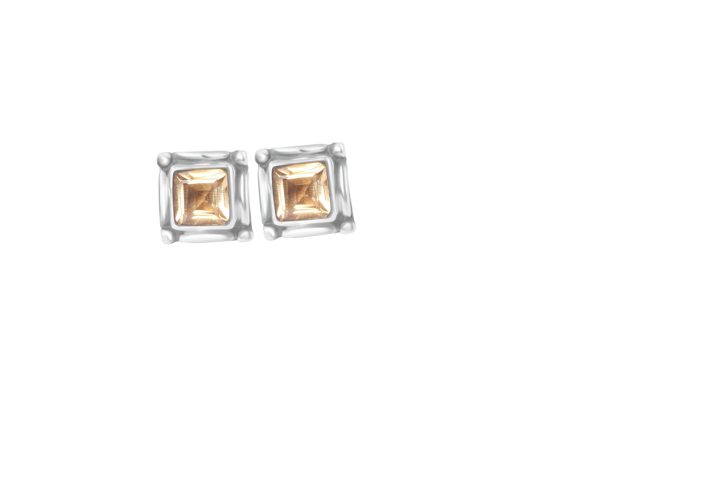 Genuine Citrine Gems Solid 925 Oxidized SILVER Square Stud Earrings, Filigree edges square studs, November birthstone, gift, Australia, Zorbajewellers