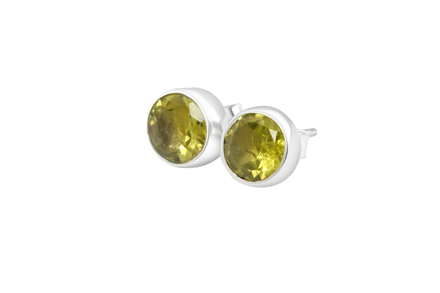 Genuine PERIDOT Gems Solid 925 Sterling SILVER Minimalist Round Stud Earrings, Olive Green Beautifully Cut Peridot Stud Earrings, Australia, Zorbajewellers
