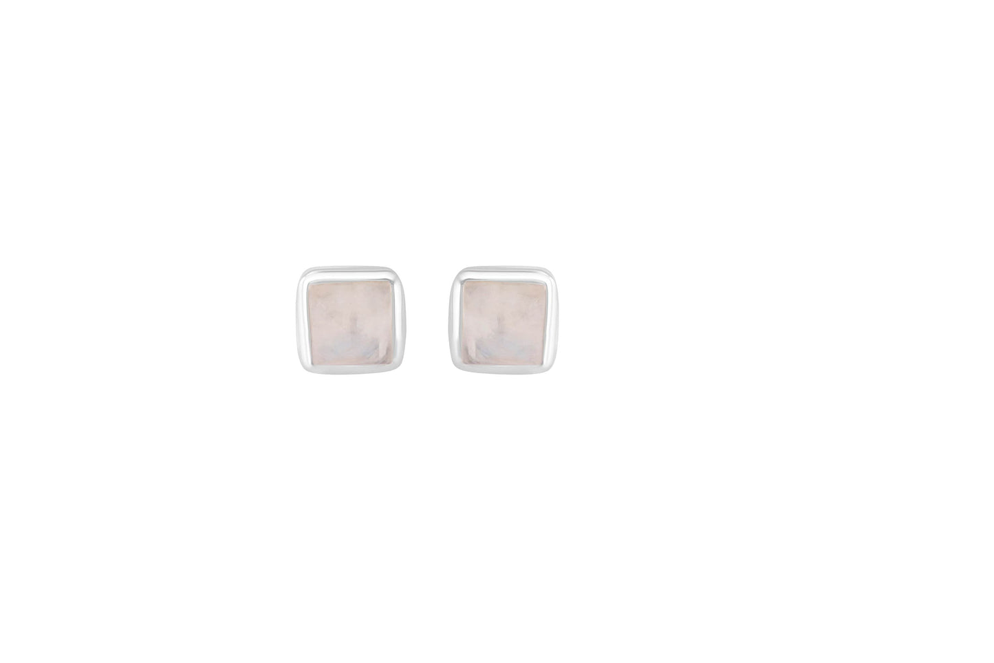 Genuine MOONSTONE Square Gems SOLID 925 SILVER Cushion Cut Stud Earrings, Simple White Studs, June Birthstone & Cancer Zodiac Gift Australia, Zorbajewellers
