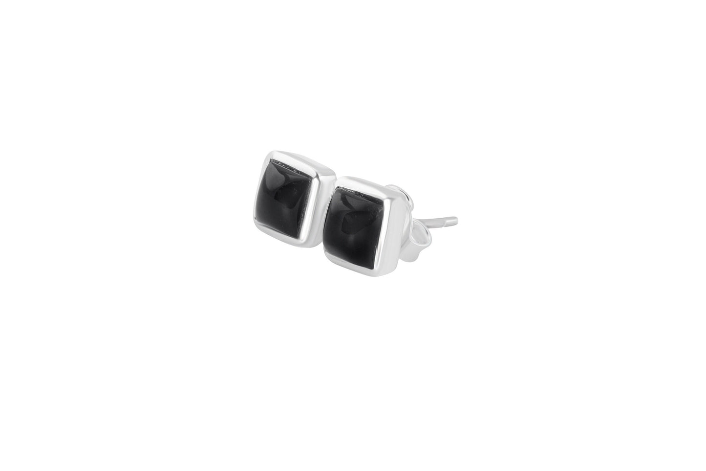 Genuine Black Onyx Gemstones 925 Silver Square Cushion Cut Studs, Square Sterling Silver Black Onyx Stud Earrings, Classic Black, Australia, Zorbajewellers
