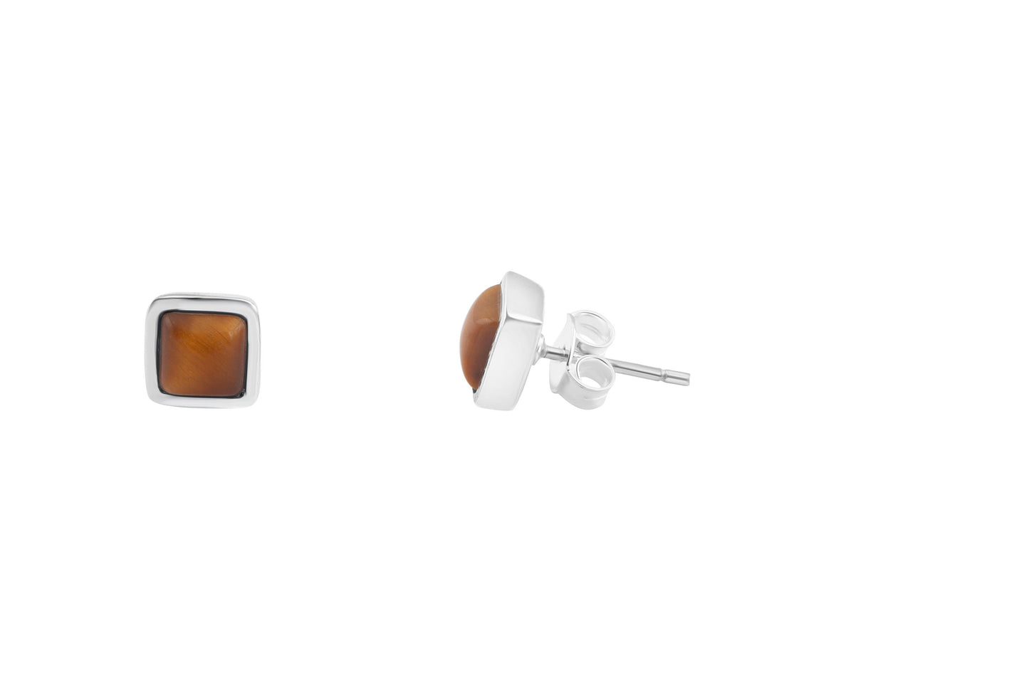 Tiger's Eye Gems 925 Sterling Silver Minimalist Big square Stud Earrings, Tiger Eye gemstone studs, July Birthstone, Tiger Eye Australia, Zorbajewellers