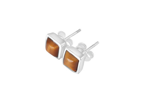 Tiger's Eye Gems 925 Sterling Silver Minimalist Big square Stud Earrings, Tiger Eye gemstone studs, July Birthstone, Tiger Eye Australia, Zorbajewellers