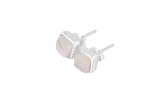 Genuine MOONSTONE Square Gems SOLID 925 SILVER Cushion Cut Stud Earrings, Simple White Studs, June Birthstone & Cancer Zodiac Gift Australia, Zorbajewellers