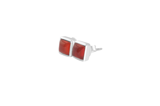 ORANGE CARNELIAN Gems Solid 925 SILVER Square Stud Earrings, Orange Sterling Silver Stud, August Birthstone Virgo Zodiac Gift, Australia, Zorbajewellers