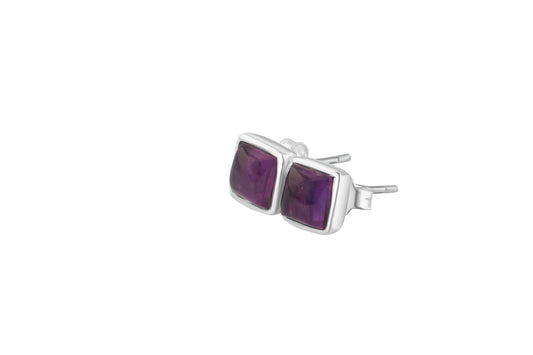 Square Cushion Cut AMETHYST Gems 925 Silver Stud Earrings, Simple purple stud earrings, Aquarius Zodiac February Birthstone, Australia, Zorbajewellers