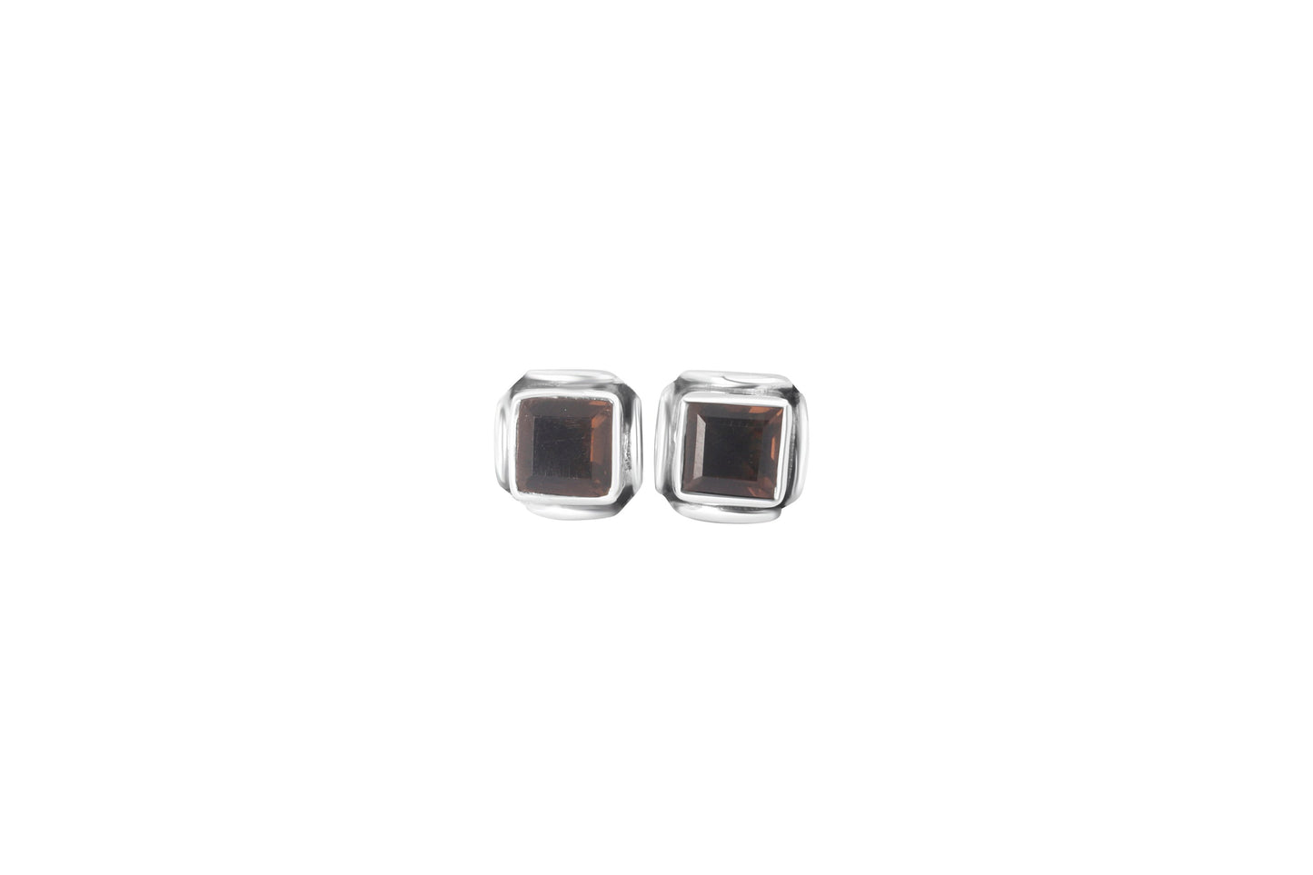 Square cut-stone brown smoky quartz Oxidized 925 Silver Stud Earrings, Bohemian Oxidized Silver Square Stud Earring Australia, Zorbajewellers