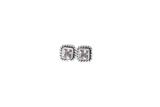 Sparkling Square Cubic Zirconia Sterling Silver Bohemian Style Stud Earrings, SOLID 925 Silver CZ Earrings, Women/Men Earrings, Australia, Zorbajewellers