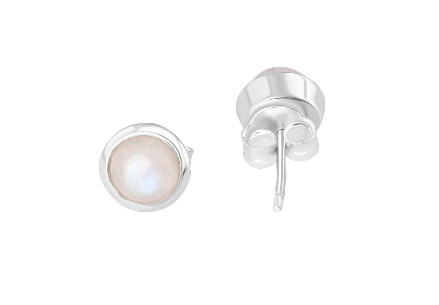 Round MOONSTONE Gemstones SOLID 925 Sterling SILVER Minimalist Stud Earrings, Simple White Studs, June Birthstone & Cancer Zodiac, Australia, Zorbajewellers