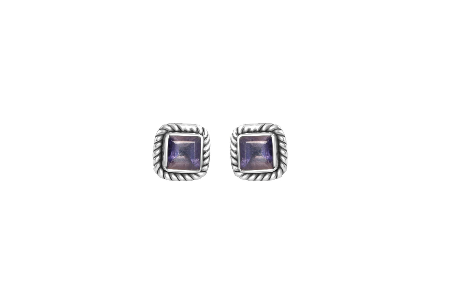 Genuine Iolite Square Gemstones 925 Oxidized Sterling SILVER Stud Earrings, Libra, Sagittarius Taurus Zodiac, September Birthstone Australia, Zorbajewellers