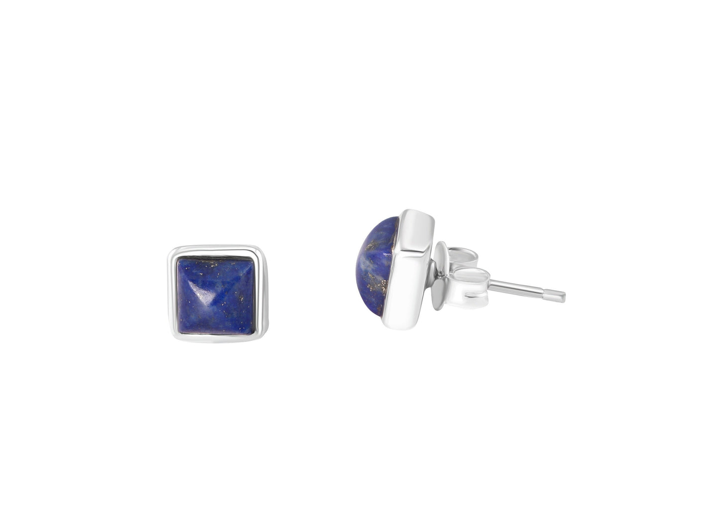 Square blue lapis lazuli gems 925 Silver Minimalist stud Earrings, Simple everyday blue studs , sterling silver stud earrings, Australia, Zorbajewellers