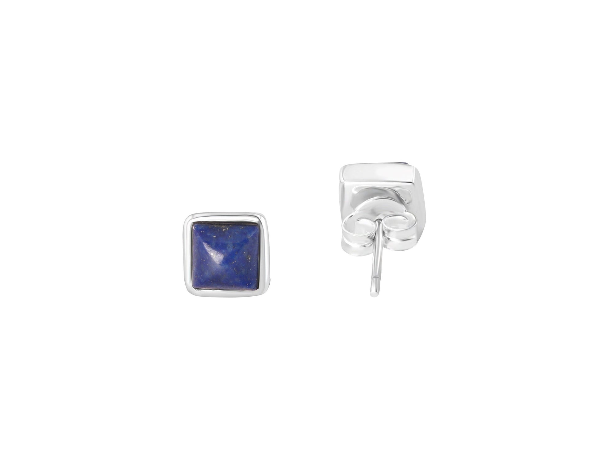 Square blue lapis lazuli gems 925 Silver Minimalist stud Earrings, Simple everyday blue studs , sterling silver stud earrings, Australia, Zorbajewellers