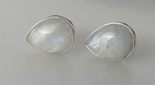 LARGE/BIG 15 x 10 mm Moonstone Gems SOLID 925 Silver Teardrop/Pear/Leaf  Stud Earrings, June Birthstone & Cancer Zodiac Gift, Australia, Zorbajewellers