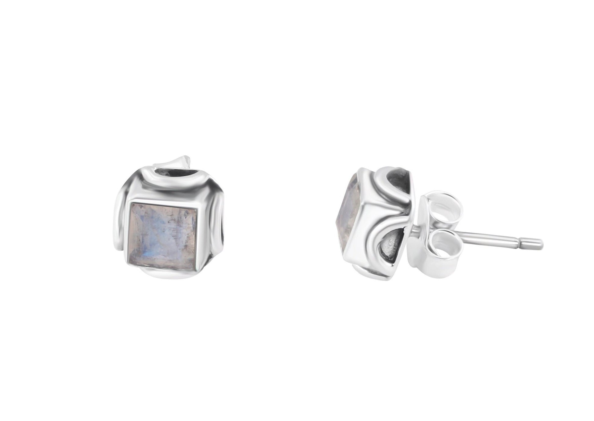Genuine MOONSTONE square Gems SOLID 925 Oxidized SILVER Stud Earrings, square filigree, June Birthstone & Cancer Zodiac Gift, Australia, Zorbajewellers