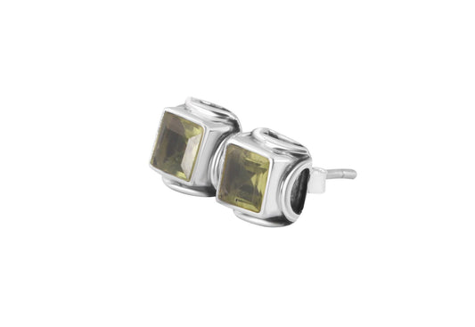 Genuine PERIDOT Gems Solid 925 OXIDIZED SILVER filigree frame Square Stud Earrings, Olive Green Square Peridot Stud Earrings, Australia, Zorbajewellers