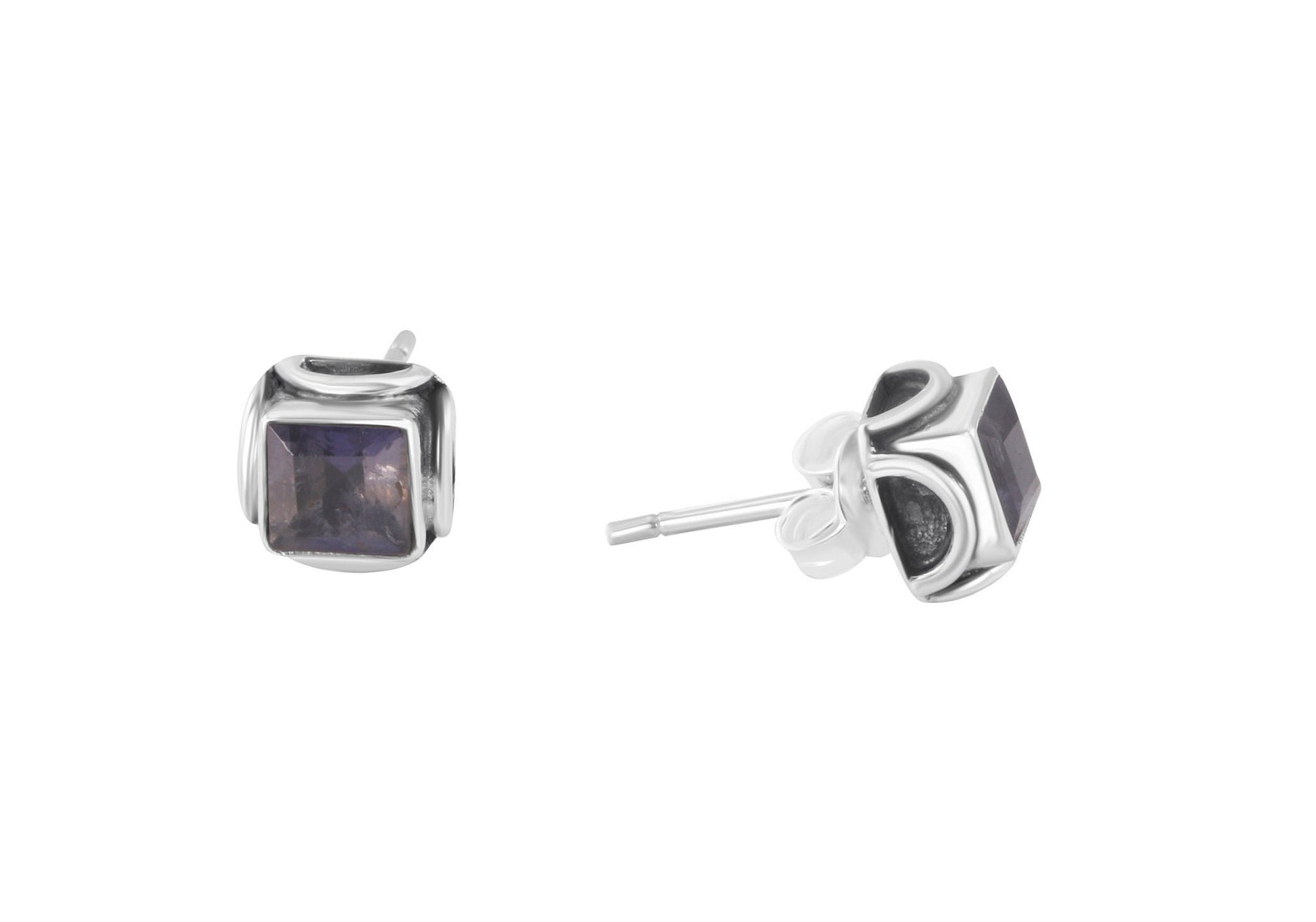Square Iolite Gemstones 925 Oxidized SILVER Filigree Stud Earrings, Libra, Sagittarius Taurus Zodiac, September Birthstone Australia, Zorbajewellers