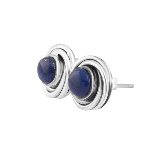Genuine Blue Lapis Lazuli Gemstones Solid 925 Sterling Silver Twirl Stud Earrings, blue stud earrings, sterling silver studs, Australia, Zorbajewellers