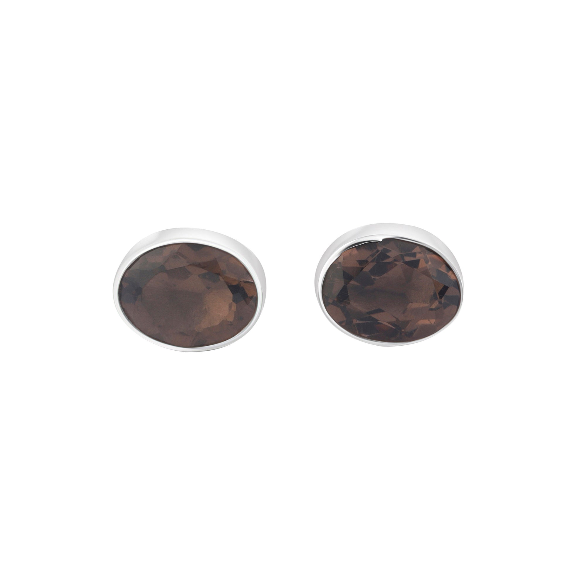 Genuine Oval shaped natural brown smokey quartz Sterling Silver Stud Earrings, Minimalist design, Clear brown, Australia, Zorbajewellers