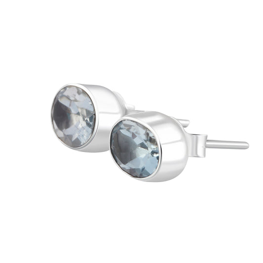 Beautifully Cut Genuine Blue TOPAZ Gemstones Solid 925 SILVER Oval Stud Earrings, Sagittarius Zodiac December Birthstone Studs, Australia, Zorbajewellers