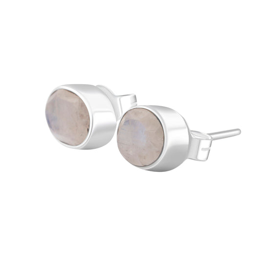 Genuine MOONSTONE Oval Gems SOLID 925 SILVER Minimalist Stud Earrings, Simple White Studs, June Birthstone & Cancer Zodiac Gift, Australia, Zorbajewellers
