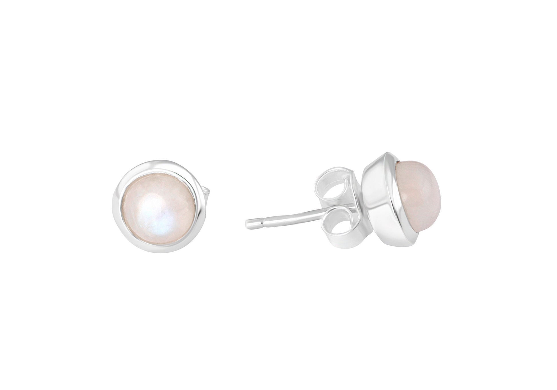 Round MOONSTONE Gemstones SOLID 925 Sterling SILVER Minimalist Stud Earrings, Simple White Studs, June Birthstone & Cancer Zodiac, Australia, Zorbajewellers