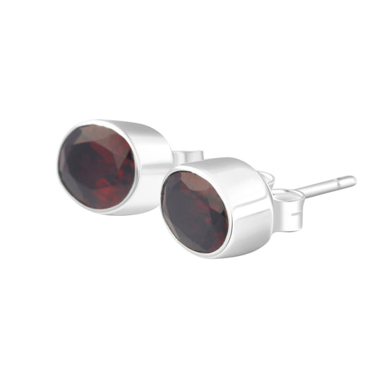 Genuine Red GARNET Oval GEMS 925 SILVER Stud Earrings, Oval Red Garnet Stud Earrings, Capricorn Zodiac January Birthstone, Australia, Zorbajewellers