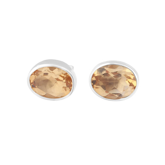 Genuine Citrine Gems Solid 925 Sterling SILVER Oval Stud Earrings, Yellow gems 925 silver earrings, November birthstone, gift, Australia, Zorbajewellers