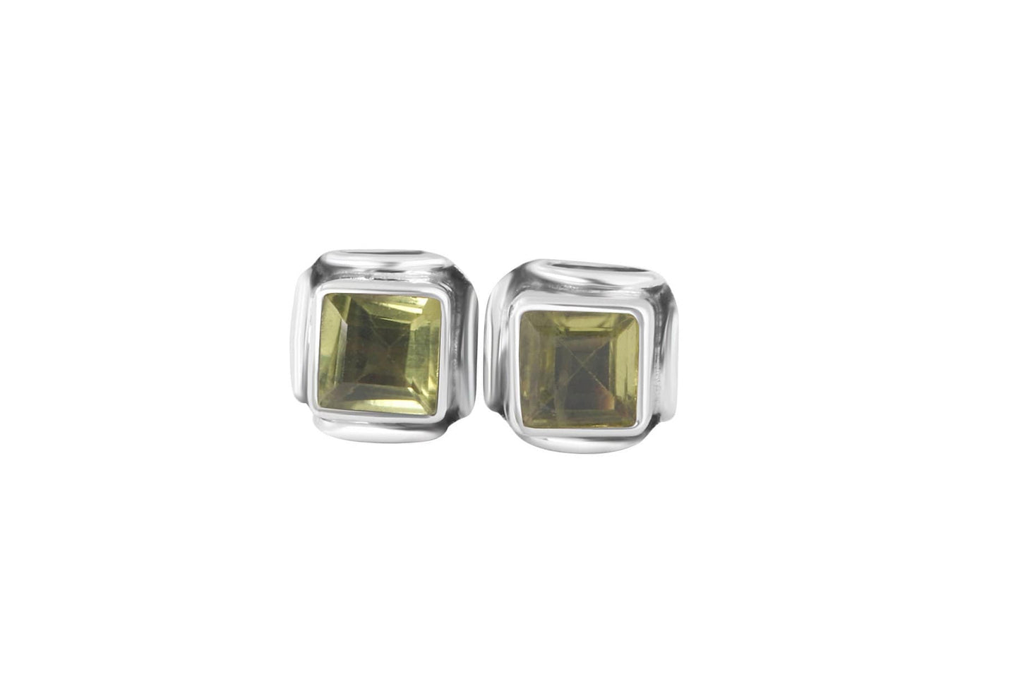 Genuine PERIDOT Gems Solid 925 OXIDIZED SILVER filigree frame Square Stud Earrings, Olive Green Square Peridot Stud Earrings, Australia, Zorbajewellers