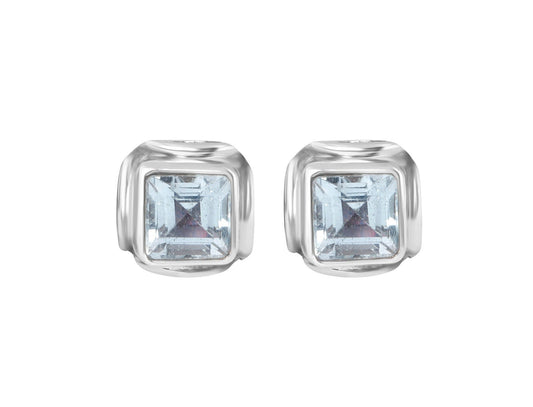 Genuine Blue TOPAZ Gems Oxidized 925 SILVER Filigree Square Stud Earrings, Sagittarius Zodiac December Birthstone Boho Studs, Australia, Zorbajewellers